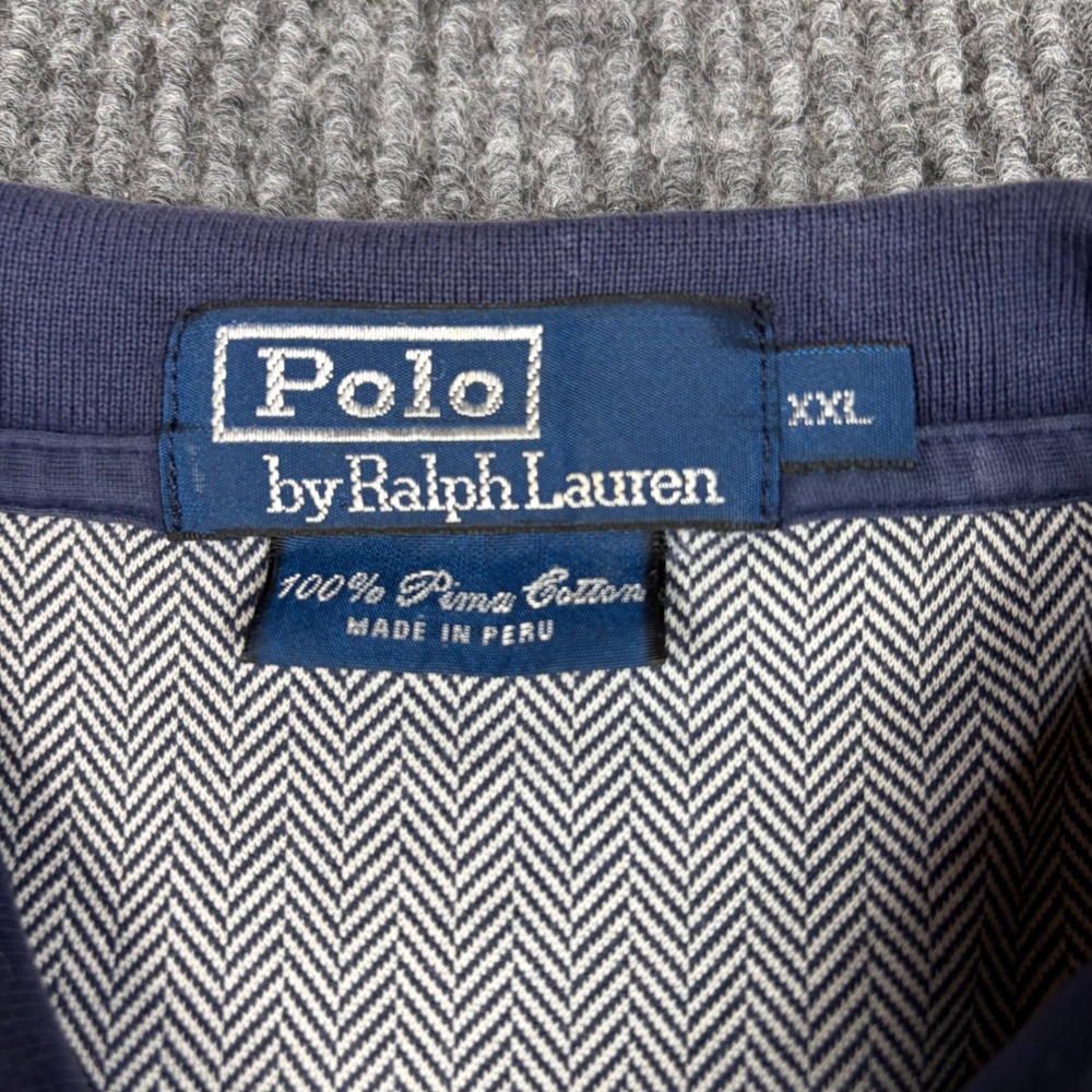 Polo Ralph Lauren Shirt Men's XXL Blue Herringbone Pima Cotton Short Sleeve Polo - Picture 4 of 7